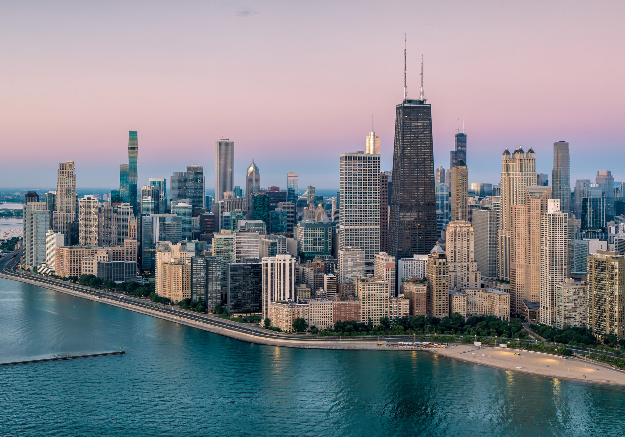 Chicago skyline at golden hour